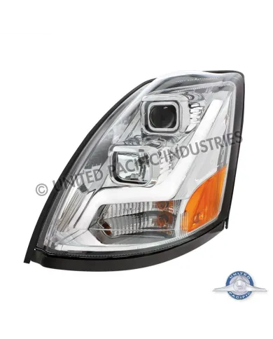 UP31445-Chrome Projection Headlight With LED Position Light Bar For 2003-2017 Volvo VN/VNL - Driver