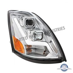 UP31446-Chrome Projection Headlight With LED Position Light Bar For 2003-2017 Volvo VN/VNL - Passenger