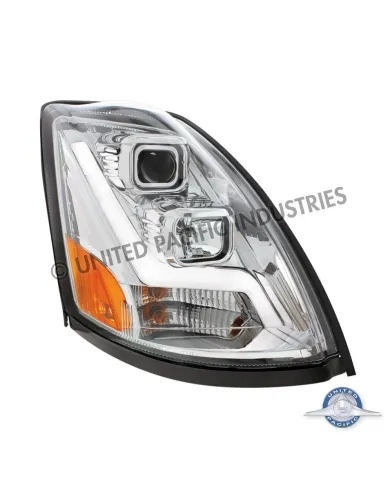 UP31446-Chrome Projection Headlight With LED Position Light Bar For 2003-2017 Volvo VN/VNL - Passenger