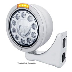 UP31566-Stainless Bullet Half Moon Headlight 11 LED Bulb & LED Signal - Amber Lens