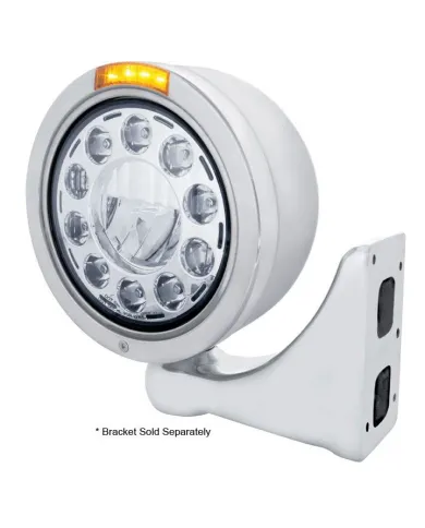 UP31566-Stainless Bullet Half Moon Headlight 11 LED Bulb & LED Signal - Amber Lens