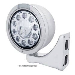 UP31567-Stainless Bullet Half Moon Headlight 11 LED Bulb & LED Signal - Clear Lens