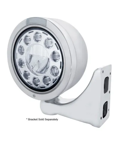 UP31567-Stainless Bullet Half Moon Headlight 11 LED Bulb & LED Signal - Clear Lens
