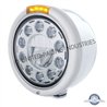 UP31570-Stainless Classic Half Moon Headlight 11 LED Bulb & LED Signal - Amber Lens