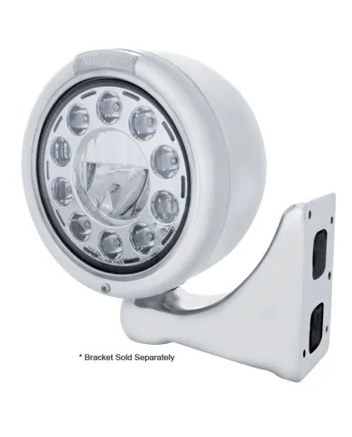UP31571-Stainless Classic Half Moon Headlight 11 LED Bulb & LED Signal - Clear Lens