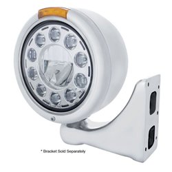 UP31572-Stainless Classic Half Moon Headlight 11 LED Bulb & Dual Mode LED Signal-Amber Lens