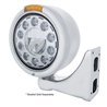 UP31572-Stainless Classic Half Moon Headlight 11 LED Bulb & Dual Mode LED Signal-Amber Lens