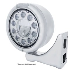 UP31573-Stainless Classic Half Moon Headlight 11 LED Bulb & Dual Mode LED Signal-Clear Lens
