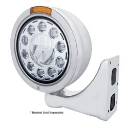 UP31576-Stainless Bullet Classic Headlight 11 LED Bulb With Dual Mode LED Signal - Amber Lens