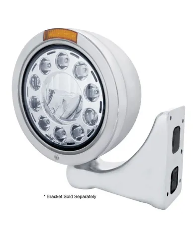 UP31576-Stainless Bullet Classic Headlight 11 LED Bulb With Dual Mode LED Signal - Amber Lens