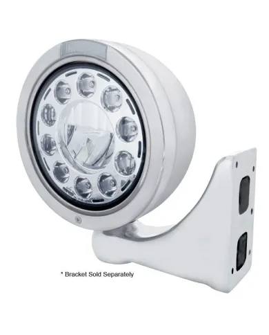 UP31577-Stainless Bullet Classic Headlight 11 LED Bulb With Dual Mode LED Signal - Clear Lens