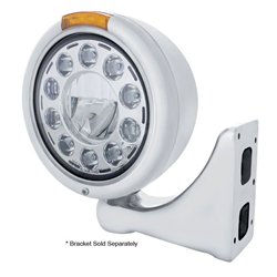 UP31580-Stainless Classic Headlight 11 LED Bulb & Dual Mode LED Signal - Amber Lens