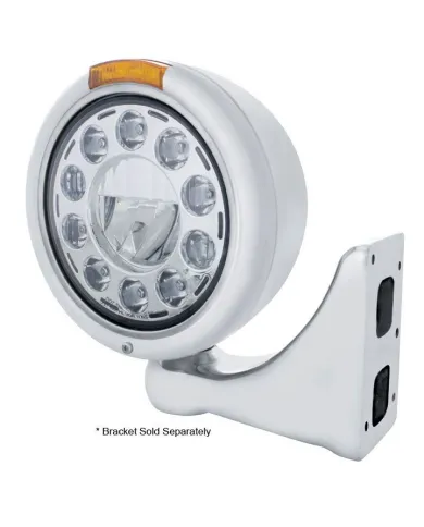 UP31580-Stainless Classic Headlight 11 LED Bulb & Dual Mode LED Signal - Amber Lens