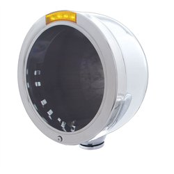 UP31701-Stainless Steel Bullet Half Moon Headlight No Bulb With LED Turn Signal - Amber Lens