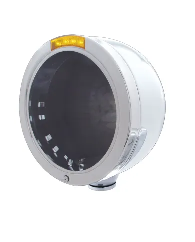 UP31701-Stainless Steel Bullet Half Moon Headlight No Bulb With LED Turn Signal - Amber Lens