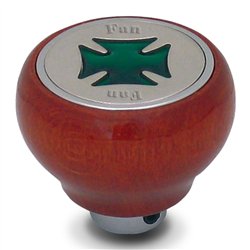 GG95433 - WOOD DASHBOARD KNOB W/GREEN IRON CROSS & S.S. DIMMER PLATE