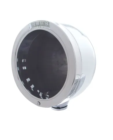 UP31702-Stainless Steel Bullet Half Moon Headlight No Bulb With LED Turn Signal - Clear Lens