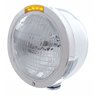 UP31704-Stainless Steel Bullet Half Moon Headlight 6014 Bulb & LED Turn Signal - Amber Lens