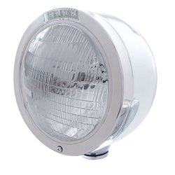 UP31705-Stainless Steel Bullet Half Moon Headlight 6014 Bulb & LED Turn Signal - Clear Lens