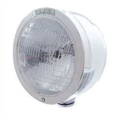 UP31708-Stainless Steel Bullet Half Moon Headlight H6024 Bulb & LED Turn Signal - Clear Lens