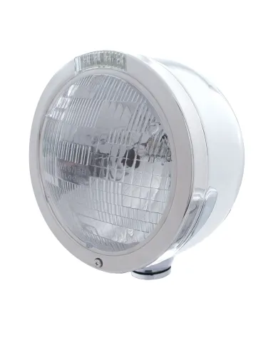 UP31708-Stainless Steel Bullet Half Moon Headlight H6024 Bulb & LED Turn Signal - Clear Lens