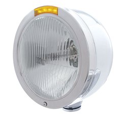 UP31710-Stainless Steel Bullet Half Moon Headlight H4 Bulb & LED Turn Signal - Amber Lens