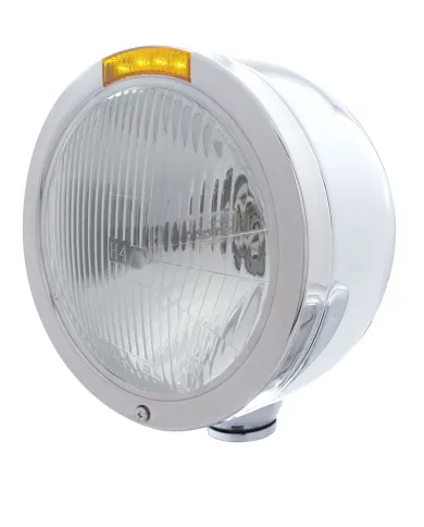 UP31710-Stainless Steel Bullet Half Moon Headlight H4 Bulb & LED Turn Signal - Amber Lens