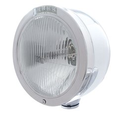UP31711-Stainless Steel Bullet Half Moon Headlight H4 Bulb & LED Turn Signal - Clear Lens