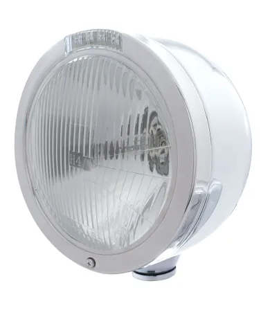 UP31711-Stainless Steel Bullet Half Moon Headlight H4 Bulb & LED Turn Signal - Clear Lens