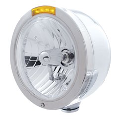 UP31713-Stainless Steel Bullet Half Moon Headlight Crystal H4 Bulb & LED Turn Signal - Amber Lens