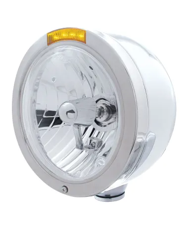 UP31713-Stainless Steel Bullet Half Moon Headlight Crystal H4 Bulb & LED Turn Signal - Amber Lens
