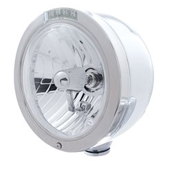 UP31714-Stainless Steel Bullet Half Moon Headlight Crystal H4 Bulb & LED Turn Signal - Clear Lens