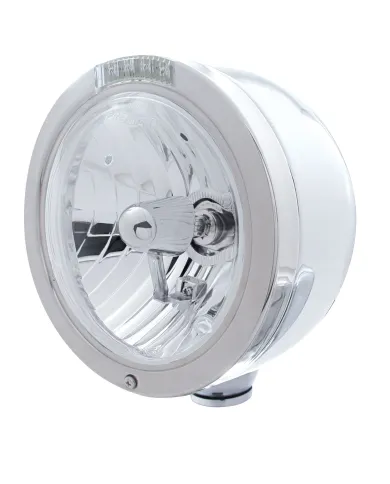 UP31714-Stainless Steel Bullet Half Moon Headlight Crystal H4 Bulb & LED Turn Signal - Clear Lens