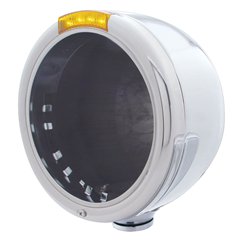 UP31716-Stainless Steel Classic Half Moon Headlight No Bulb With LED Turn Signal - Amber Lens