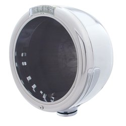 UP31717-Stainless Steel Classic Half Moon Headlight No Bulb With LED Turn Signal - Clear Lens