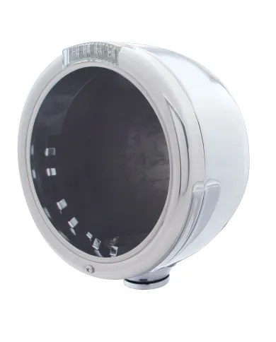 UP31717-Stainless Steel Classic Half Moon Headlight No Bulb With LED Turn Signal - Clear Lens