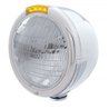 UP31719-Stainless Steel Classic Half Moon Headlight 6014 Bulb & LED Turn Signal - Amber Lens
