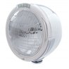 UP31720-Stainless Steel Classic Half Moon Headlight 6014 Bulb & LED Turn Signal - Clear Lens