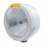 UP31722-Stainless Steel Classic Half Moon Headlight H6024 Bulb & LED Turn Signal - Amber Lens