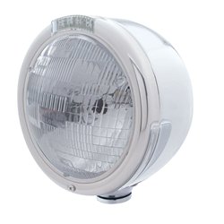 UP31723-Stainless Steel Classic Half Moon Headlight H6024 Bulb & LED Turn Signal - Clear Lens