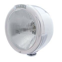 UP31726-Stainless Steel Classic Half Moon Headlight H4 Bulb & LED Turn Signal - Clear Lens