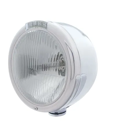 UP31726-Stainless Steel Classic Half Moon Headlight H4 Bulb & LED Turn Signal - Clear Lens