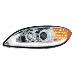 UP31175-Chrome Projection Headlight With LED Turn Signal & Light Bar For 2006-2017 International Prostar - Driver