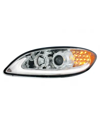 UP31175-Chrome Projection Headlight With LED Turn Signal & Light Bar For 2006-2017 International Prostar - Driver