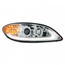 UP31176-Chrome Projection Headlight With LED Turn Signal & Light Bar For 2006-2017 International Prostar - Passenger