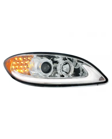 UP31176-Chrome Projection Headlight With LED Turn Signal & Light Bar For 2006-2017 International Prostar - Passenger