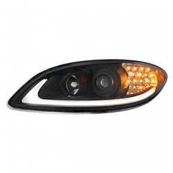 UP31177-Black Projection Headlight With LED Turn Signal & Light Bar For 2006-2017 International Prostar - Driver