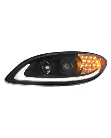 UP31177-Black Projection Headlight With LED Turn Signal & Light Bar For 2006-2017 International Prostar - Driver