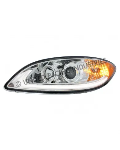 UP31179-Chrome Projection Headlight With LED Light Bar For 2006-2017 International Prostar - Driver