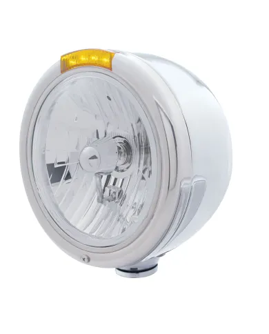 UP31728-Stainless Steel Classic Half Moon Headlight Crystal H4 Bulb & LED Turn Signal - Amber Lens